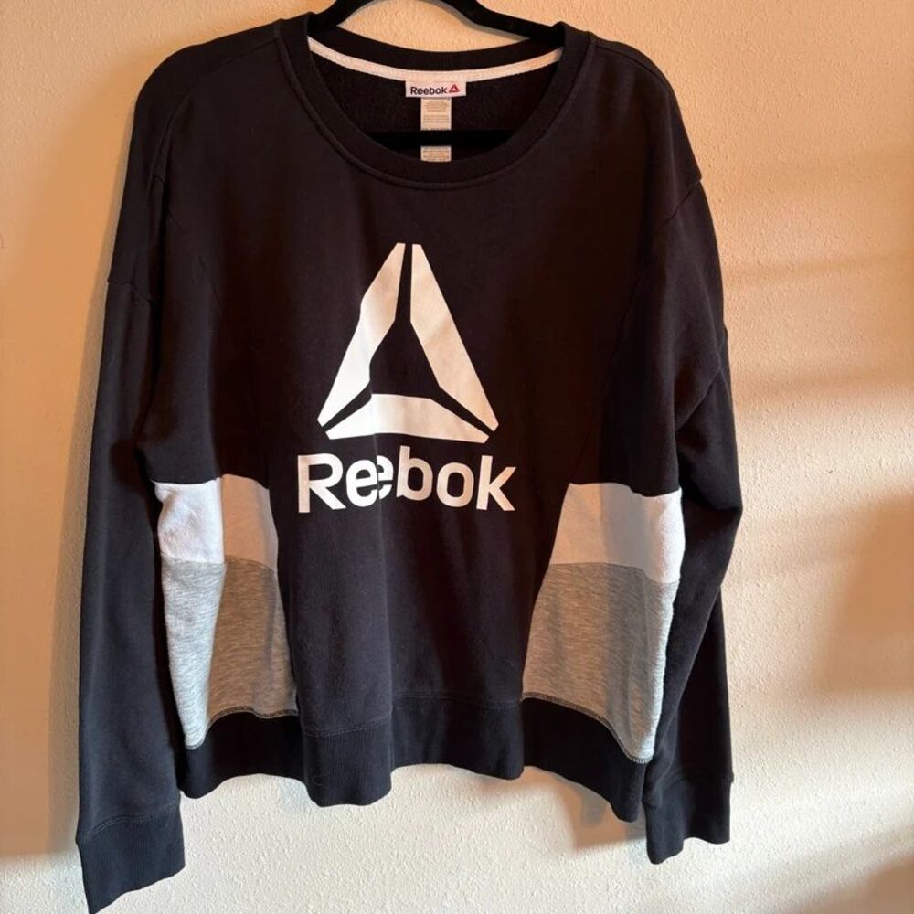 Reebok Women's XXL Black Gray Colorblock Logo Crewneck Sweatshirt